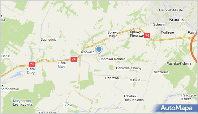 mapa Dąbrowa-Kolonia, Dąbrowa-Kolonia gmina Trzydnik Duży na mapie Targeo